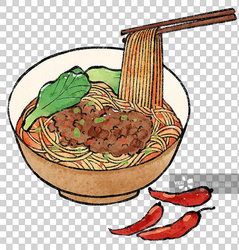 国风四川成都美食插画-担担面图片素材