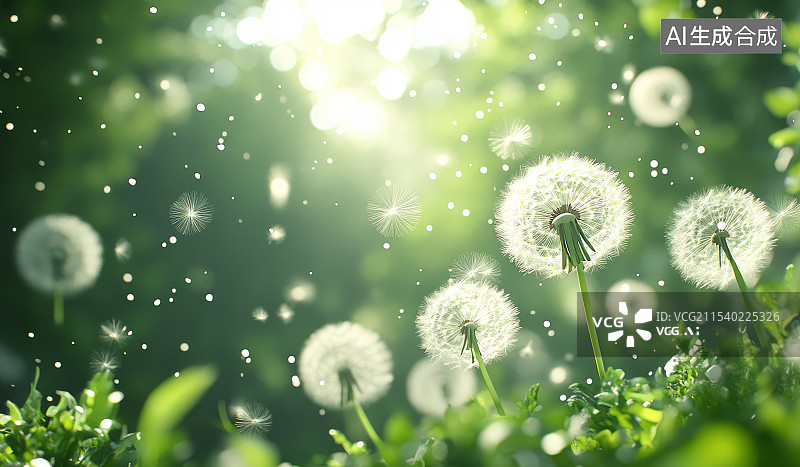 【AI数字艺术】清新唯美绿色蒲公英背景图片素材