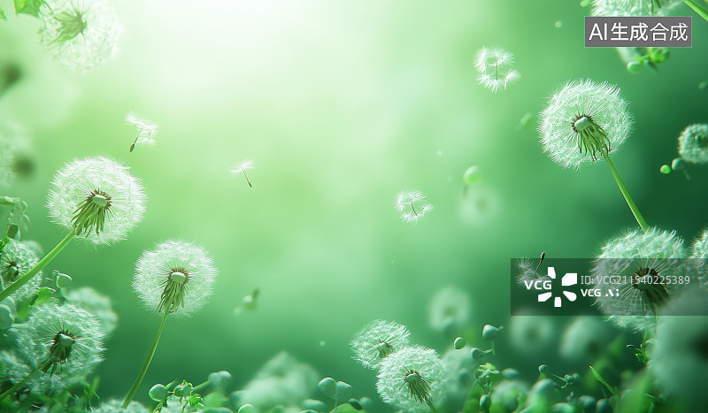 【AI数字艺术】清新唯美绿色蒲公英背景图片素材