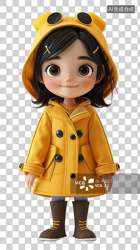 【AI数字艺术】穿着黄色雨衣的小女孩图片素材
