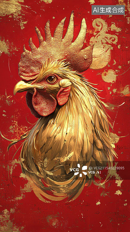 【AI数字艺术】鸡年金鸡黄金十二生肖兽首公鸡图片素材