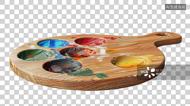 【AI数字艺术】带有颜料的木制调色盘图片素材