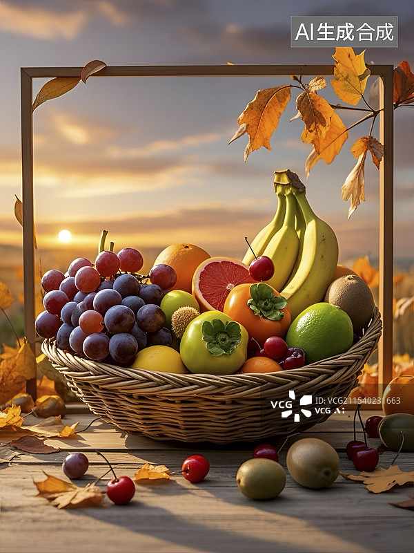 【AI数字艺术】一篮子秋天的水果图片素材