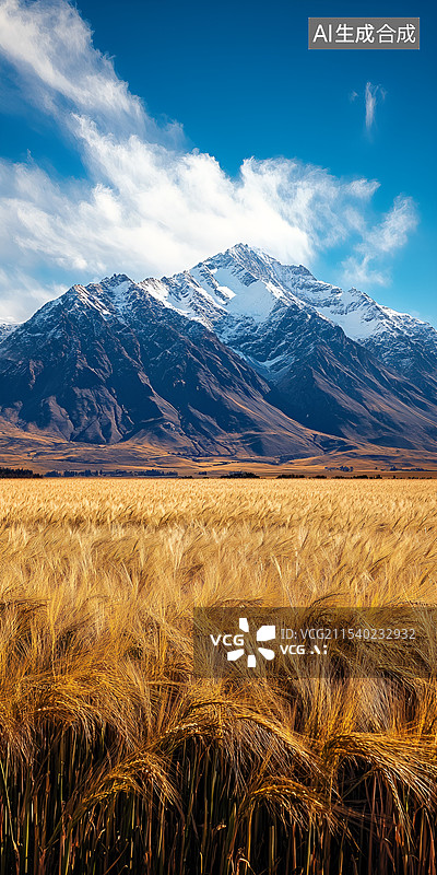 【AI数字艺术】【AI数字艺术】高山雪景和成熟的青稞图片素材
