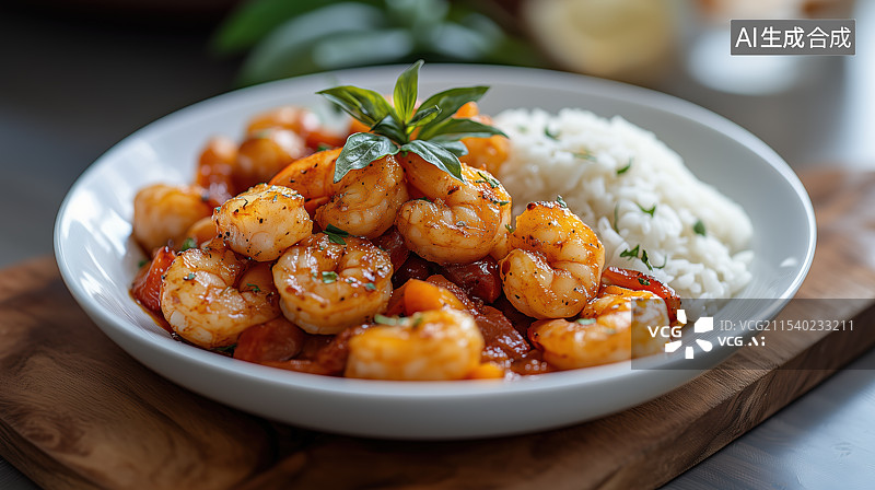 【AI数字艺术】番茄酱炒虾仁盖饭图片素材
