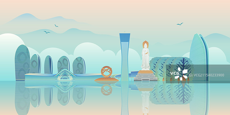 三亚天际线建筑插画图片素材