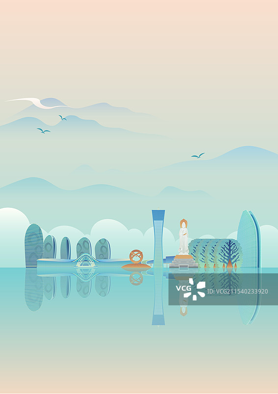 三亚天际线建筑插画图片素材