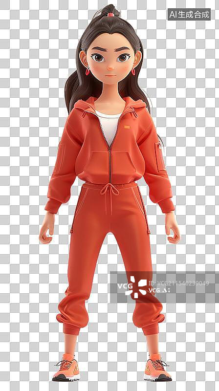 【AI数字艺术】卡通风格 穿着运动装的可爱女孩图片素材