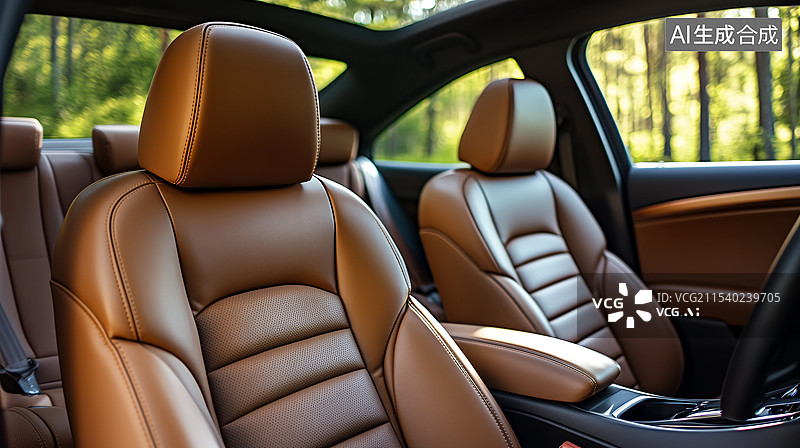【AI数字艺术】豪华汽车内饰皮座椅特写图片素材