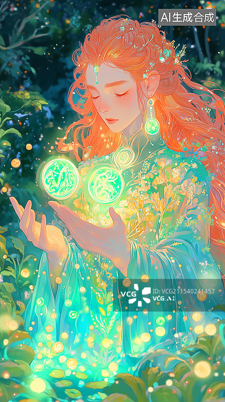 【AI数字艺术】复古动漫艺术风格魔法师水彩插图图片素材