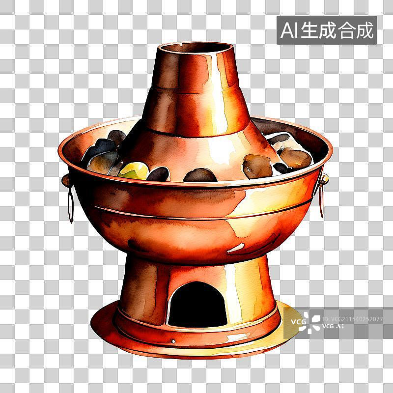 【AI数字艺术】水彩手绘元素 火锅 铜锅元素图片素材