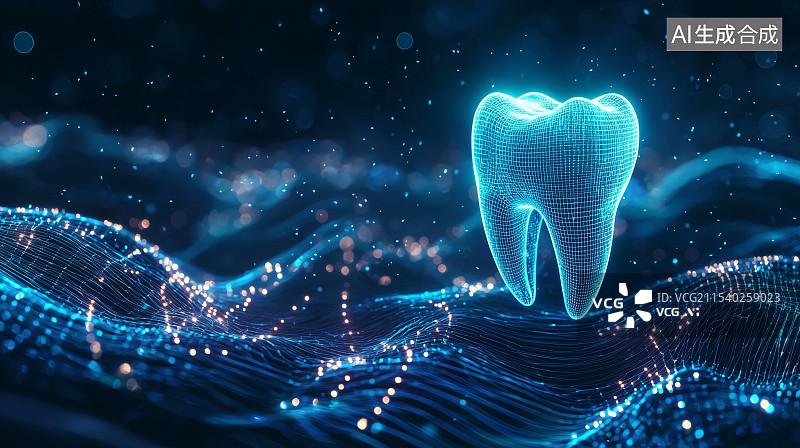 【AI数字艺术】数字化牙齿模型与科技背景图片素材