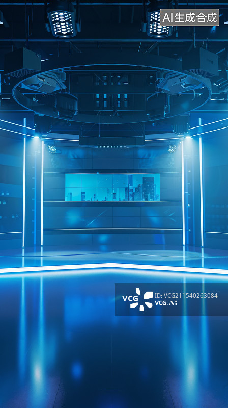 【AI数字艺术】未来科技蓝色发光大厅图片素材