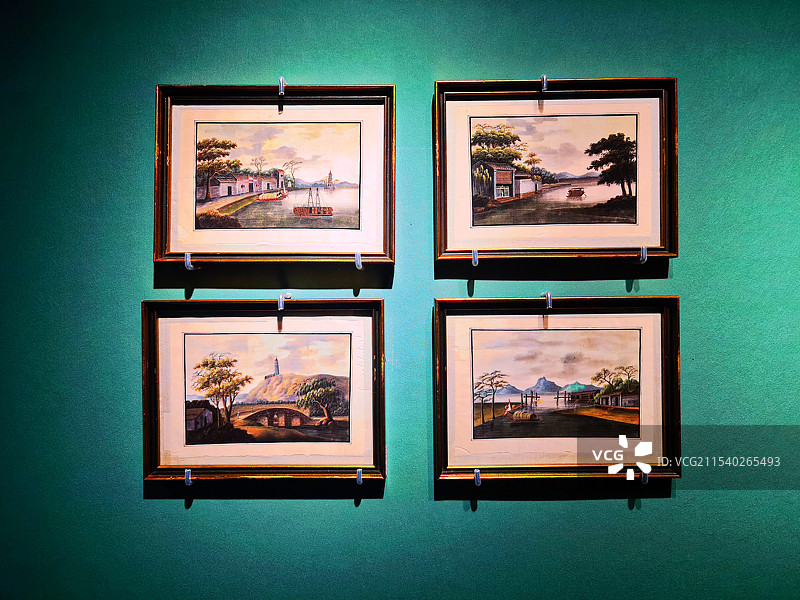 通草水彩岭南水乡图图片素材