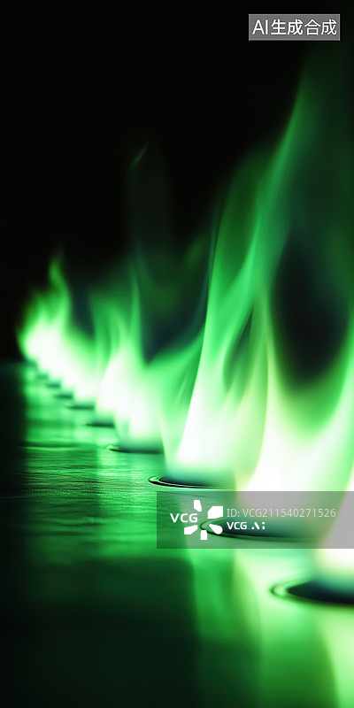 【AI数字艺术】抽象艺术舞台虚幻缥缈的绿色灯光火焰3D背景插画图片素材
