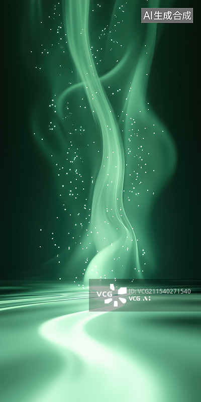 【AI数字艺术】抽象艺术舞台虚幻缥缈的绿色灯光火焰3D背景插画图片素材