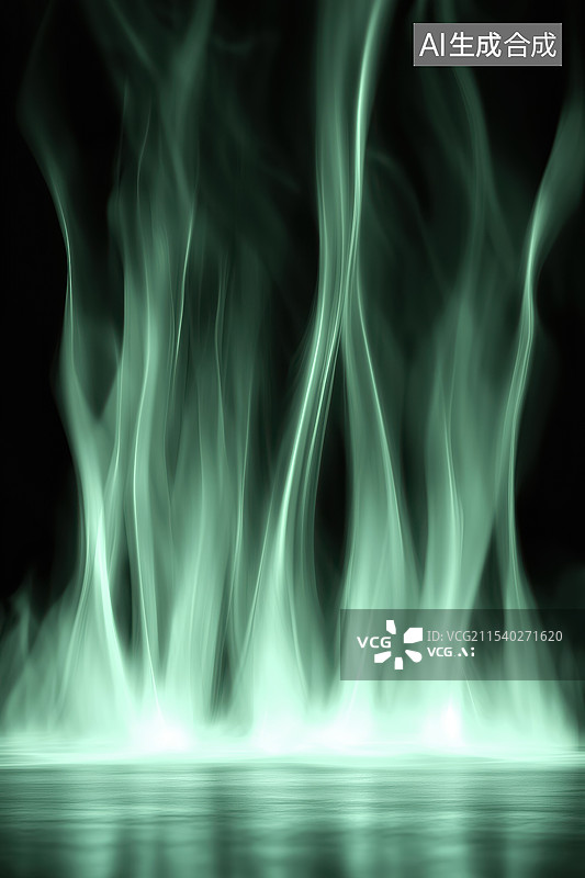 【AI数字艺术】抽象艺术舞台虚幻缥缈的绿色灯光火焰3D背景插画图片素材