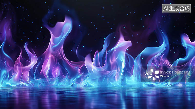 【AI数字艺术】抽象艺术黑背景虚幻缥缈的紫色蓝色灯光火焰3D背景插画图片素材