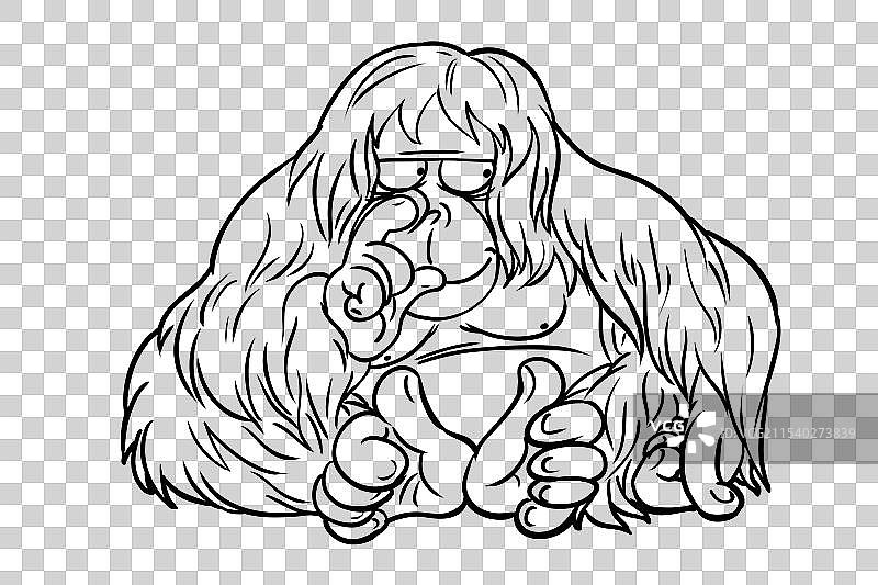 婆罗洲猩猩卡通漫画动物线条画元素图片素材