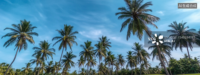 【AI数字艺术】美丽的海滩，椰子叶和海滨风光，展现出令人惊叹的自然细节和完美的构图，展示海岸宁静的氛围。图片素材