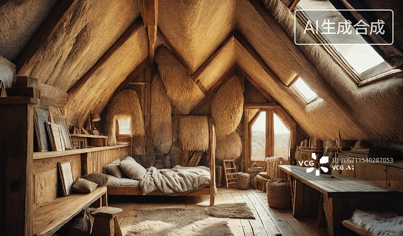 【AI数字艺术】阁楼书房图片素材