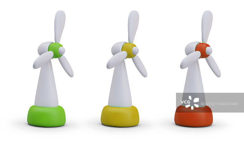 不同颜色的风力涡轮机组合图片素材