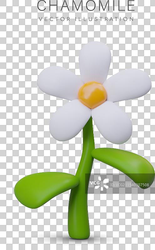 可爱的白色洋甘菊3D塑料泥风格雏菊图片素材