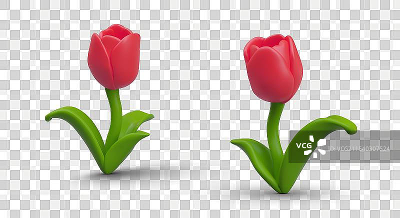 红色郁金香塑料泥风格的套装图片素材