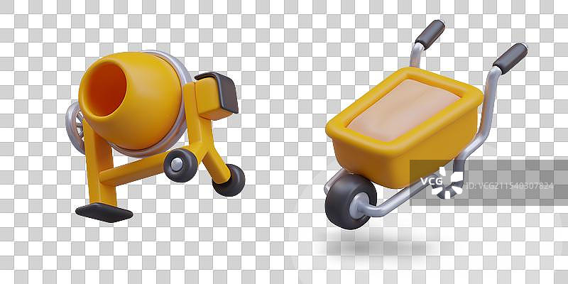 电动混凝土搅拌车与沙子图片素材