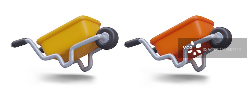 黄色和橙色的建筑手推车侧面图片素材