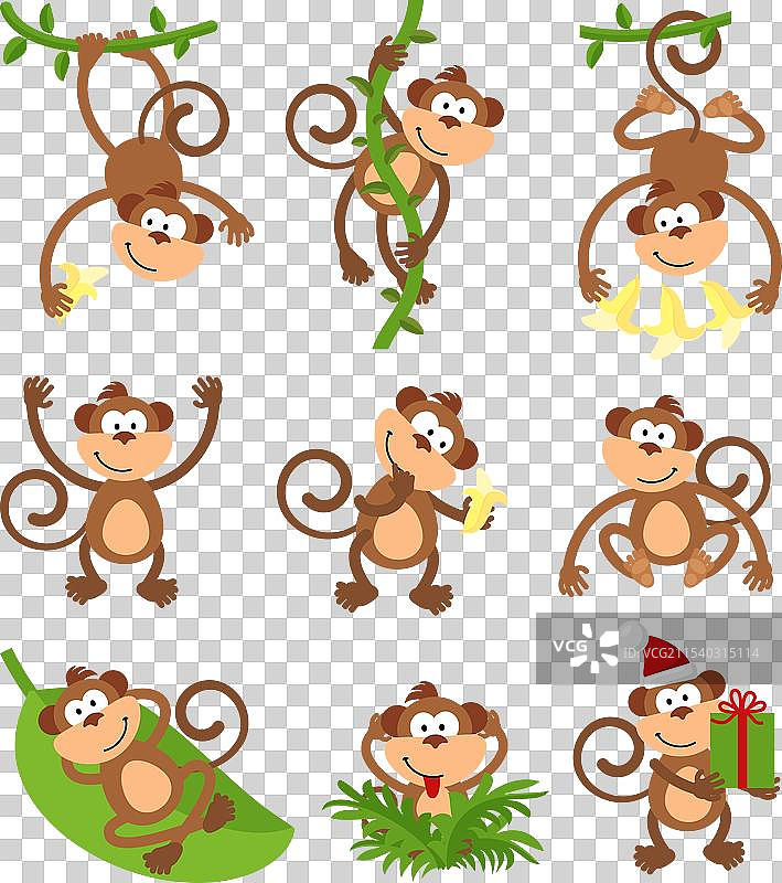 顽皮的猴子角色套装，中国生肖2016年图片素材