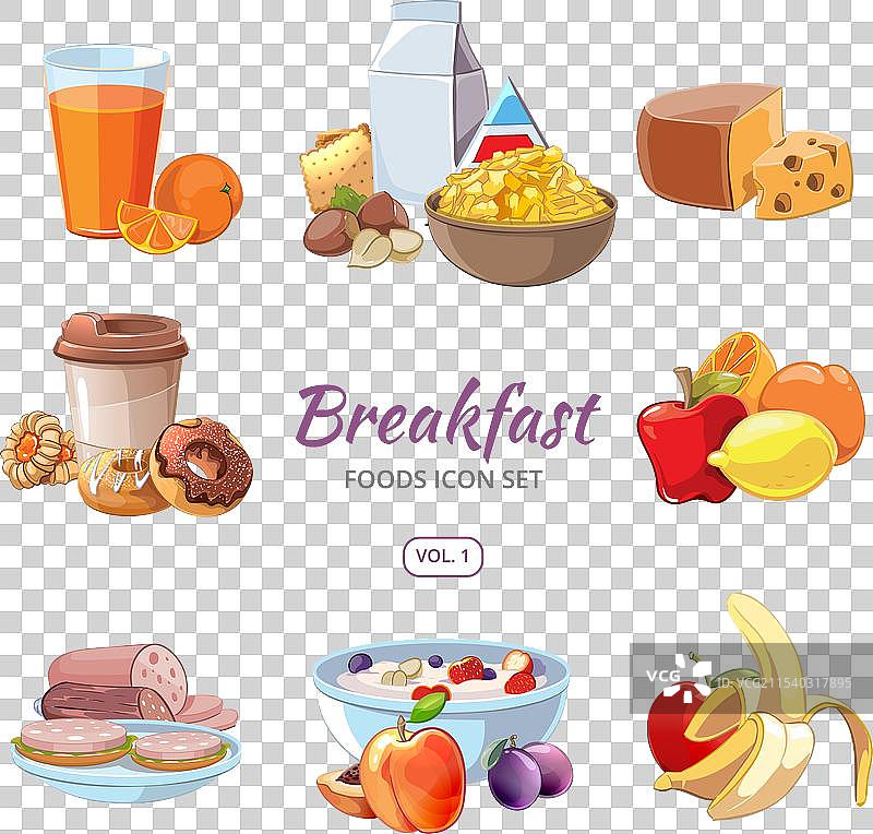 卡通风格的早餐食品图标图片素材