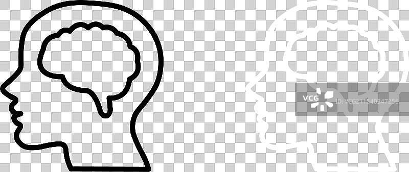 人头与大脑图标集，心理健康图片素材