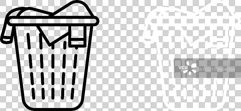 脏衣服洗涤的洗衣篮图标集图片素材