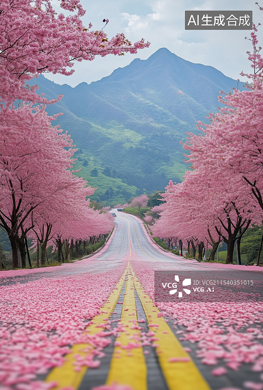 【AI数字艺术】毛绒质感春天的樱花大道图片素材