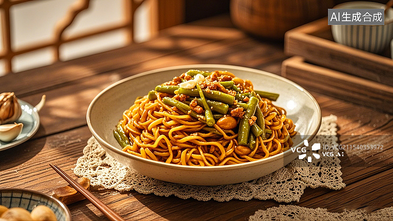 【AI数字艺术】中国美食面食面条豆角焖面图片素材