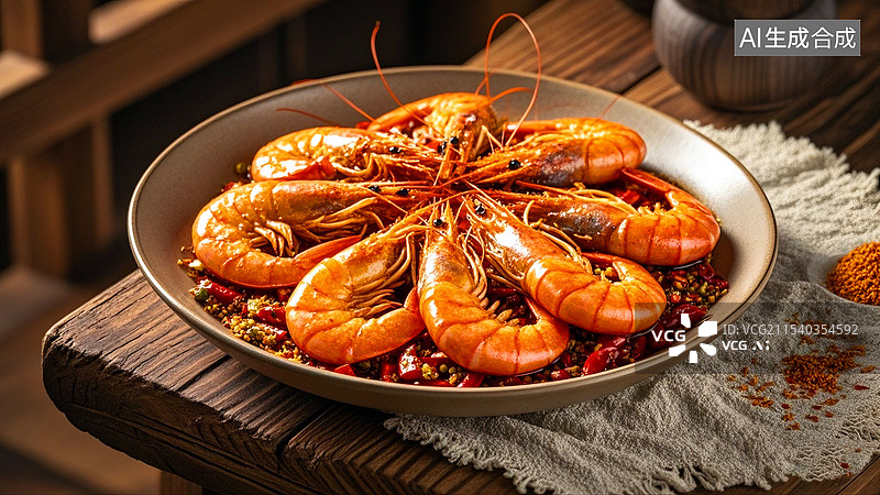 【AI数字艺术】餐饮美食香辣烤大虾图片素材