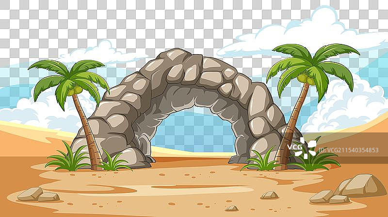 一个有棕榈树的沙漠绿洲图片素材