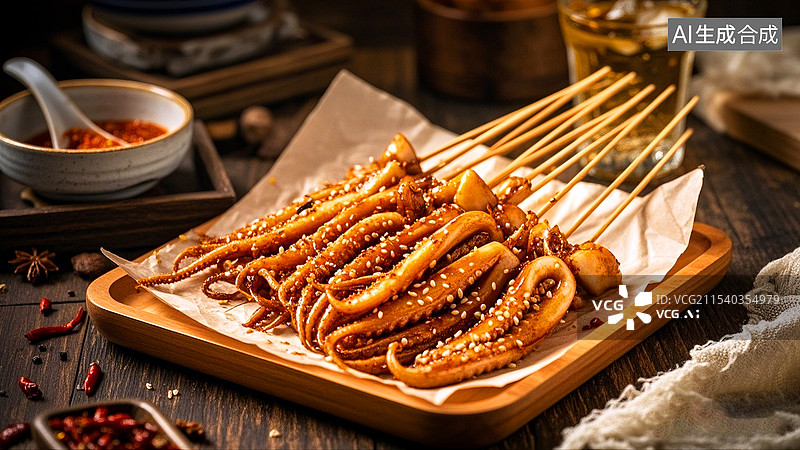 【AI数字艺术】餐饮美食烧烤鱿鱼图片素材