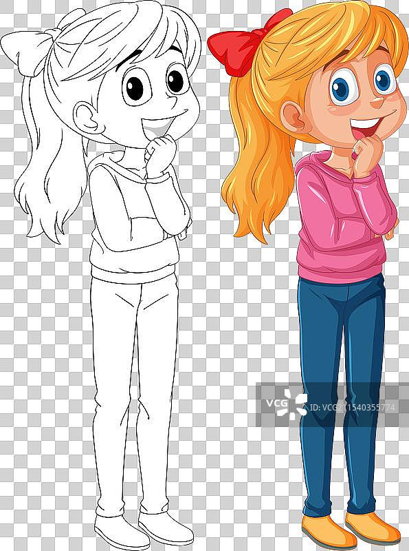 女孩的彩色和线条艺术作品图片素材