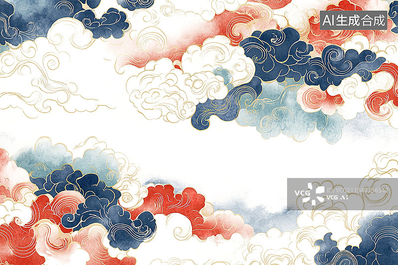【AI数字艺术】国潮风祥云底纹图案背景图片素材