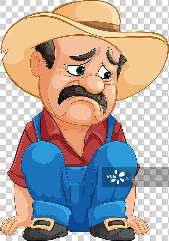 坐着的卡通牛仔看起来很沮丧图片素材