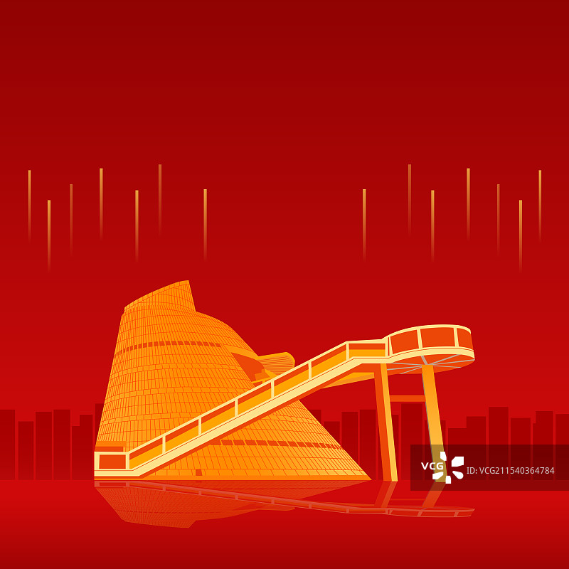 澳门科学馆红金高端新年春节签约仪式峰会商务年会研讨会展论坛背景邀请函矢量插画图片素材