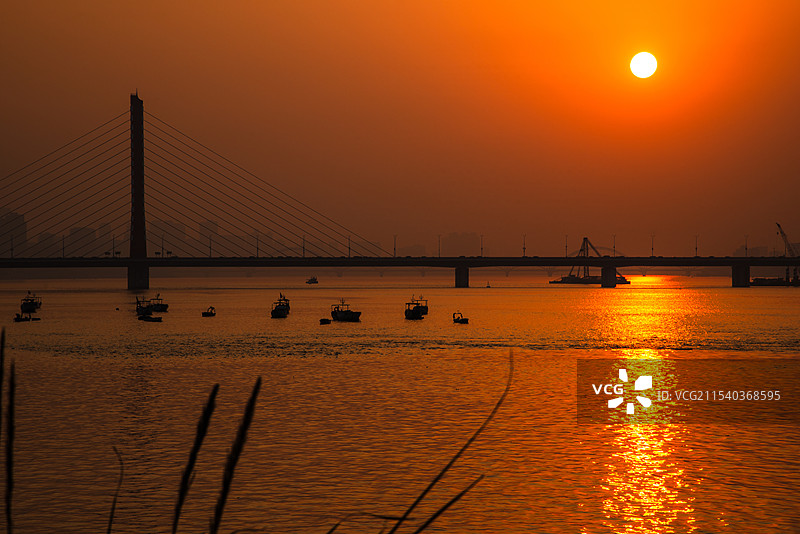 西兴大桥日落图片素材