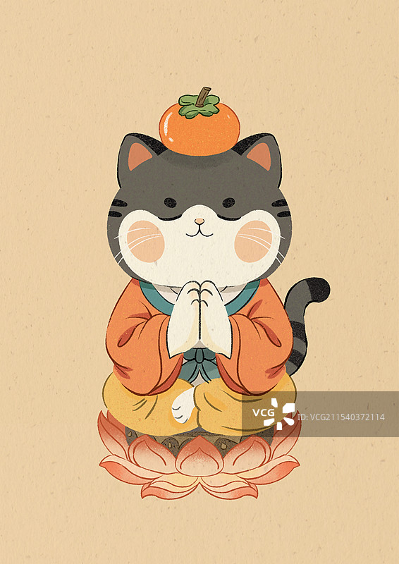 柿柿如意猫插画图片素材