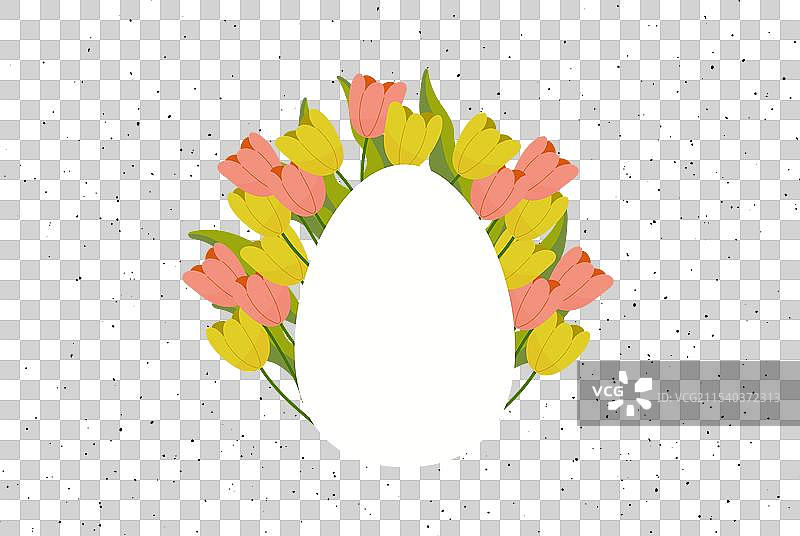 带有空白空间的复活节彩蛋模型与郁金香图片素材