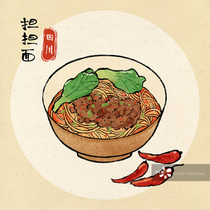 国风四川成都美食插画-担担面图片素材