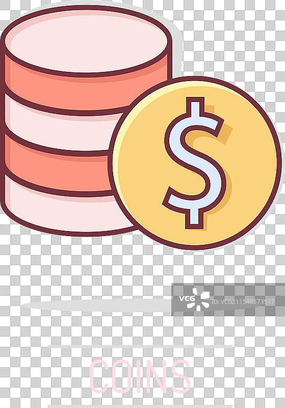 漫画风格的美元硬币堆叠图标图片素材