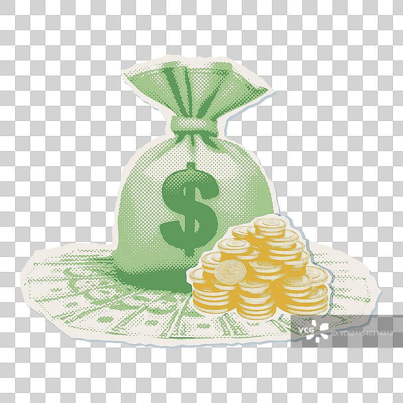 一大袋美金和金色硬币图片素材