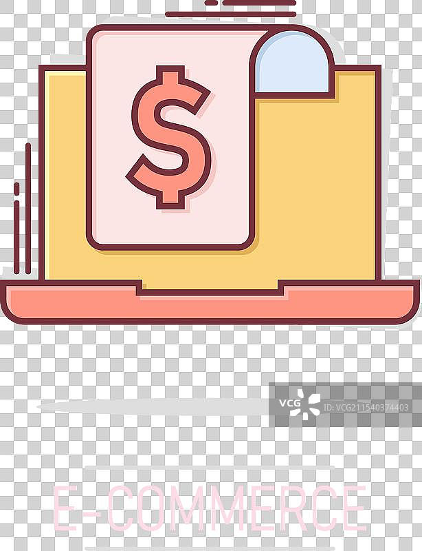 漫画风格的电脑上有钱币图标的笔记本电脑图片素材